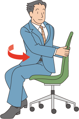 男性が椅子に座り腰を捻っているイラスト